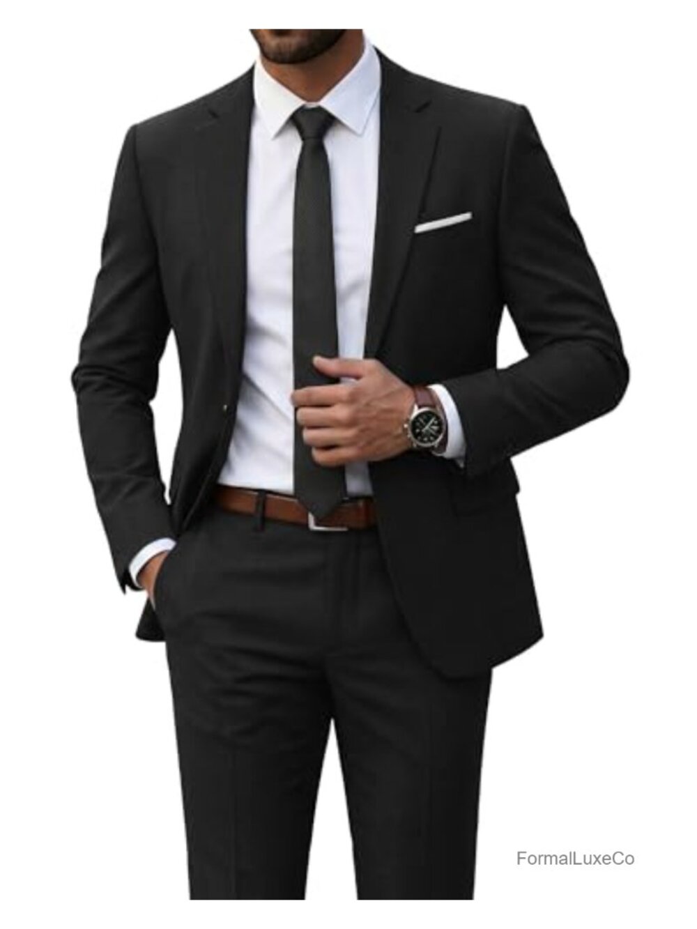 Men's 2-Piece Suit Set with Tie Slim Fit One Button Jacket & Pants